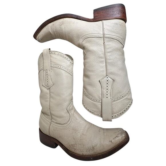 Cuadra DeerSkin Western Boots Leather Ivory Pointed Toe Unisex Men Sz 7 Women 9 - Picture 1 of 16